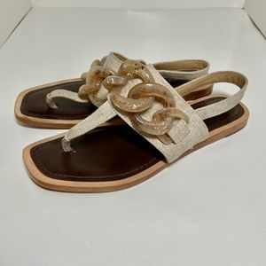 Lafayette 148 New York Cream and Brown Chain Sandals